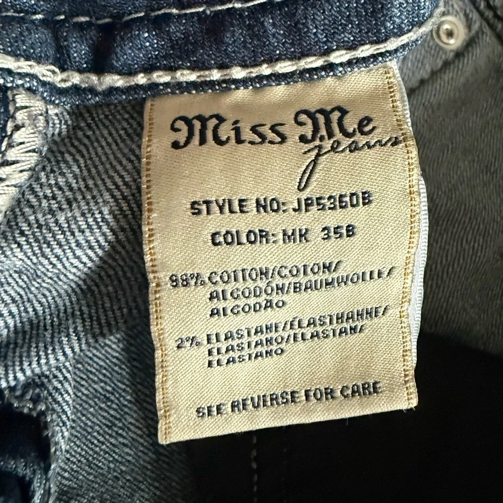 Miss Me Crystal Embellished Fleur-De-Lis Bootcut Mid Rise Jeans - Picture 6 of 8
